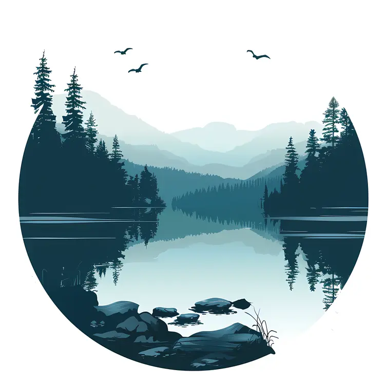 Serene Lake with Mountain View