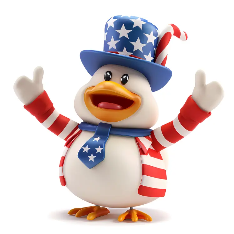Patriotic Duck Character with Stars and Stripes Hat
