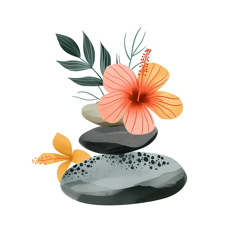 Zen Stacked Stones with Orange Flowers