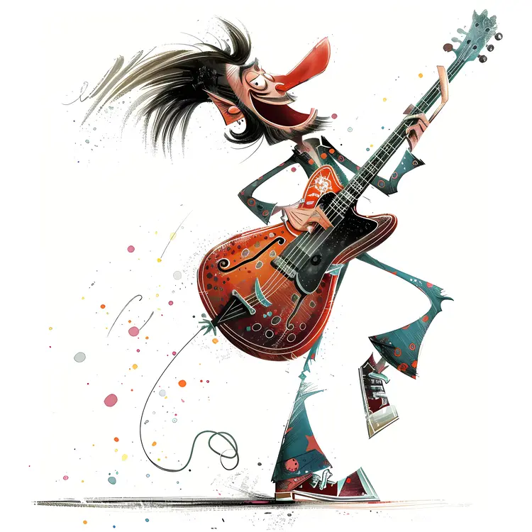 Energetic Cartoon Guitarist Playing Music