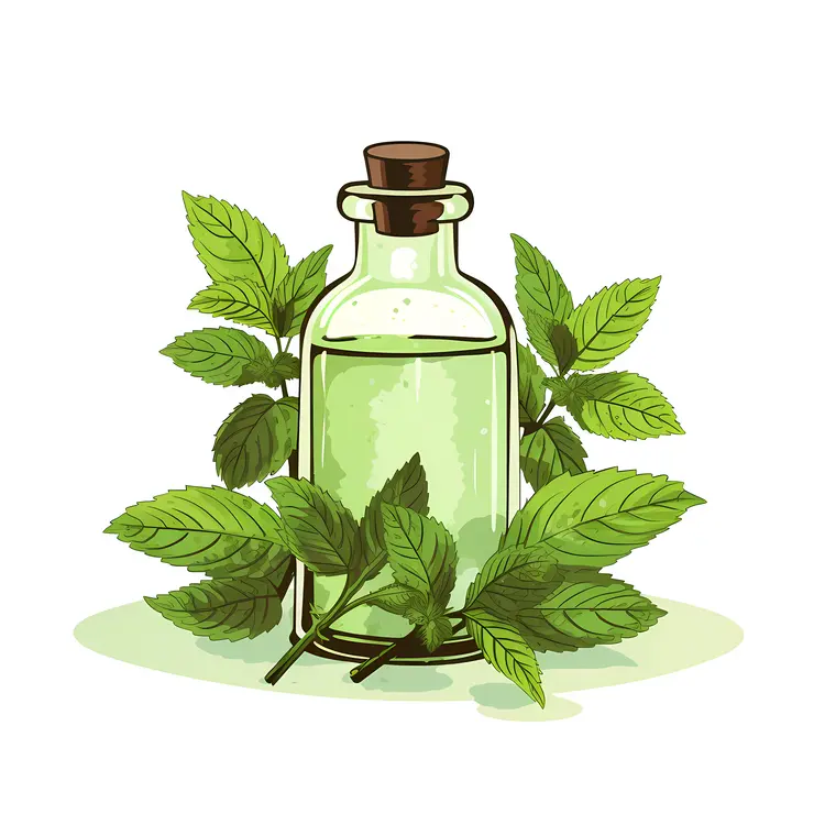 Green Bottle with Mint Leaves Illustration