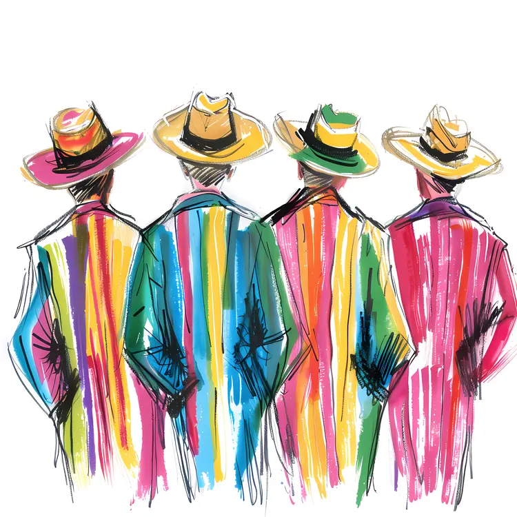 Artistic Illustration of Men in Colorful Striped Suits