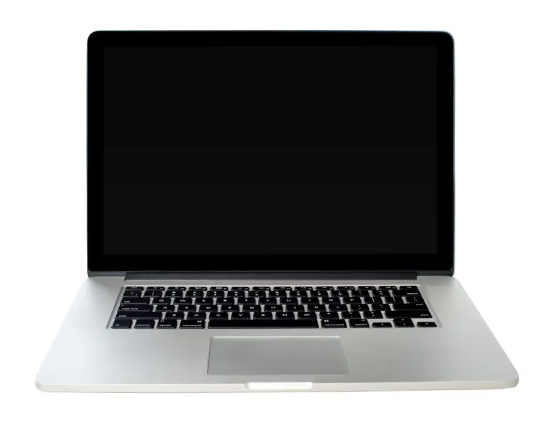 Front View of a Laptop with Black Screen
