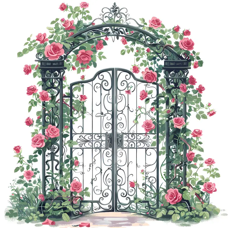 Iron Gate with Pink Roses