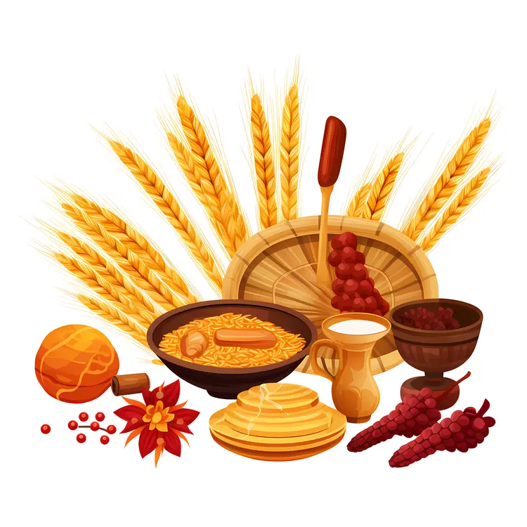Traditional Food with Wheat and Grapes