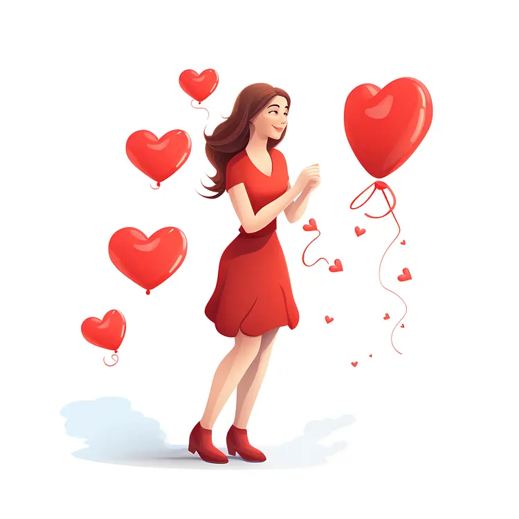 Girl with Heart Balloons
