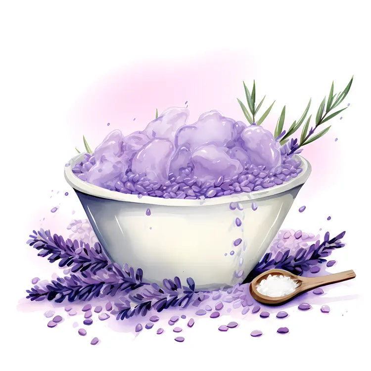 Lavender Bath Salts in White Bowl
