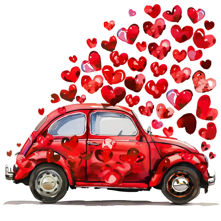 Red Car with Hearts for Valentine's Day