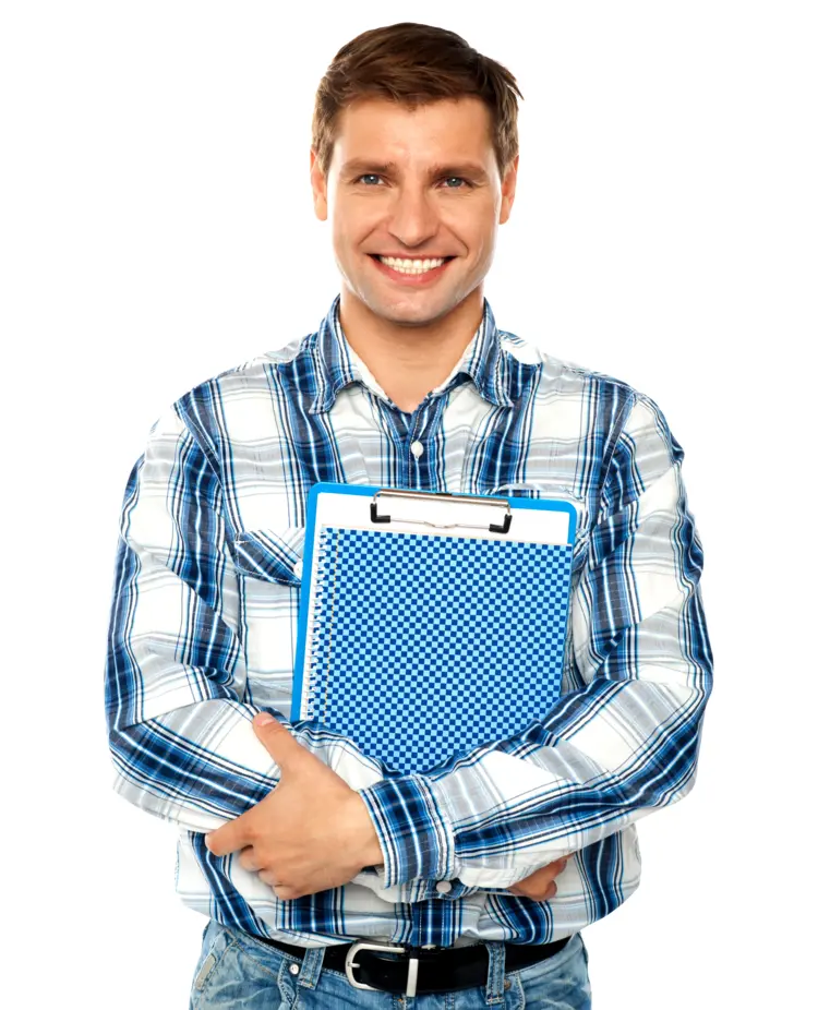 Smiling Man Holding Clipboard