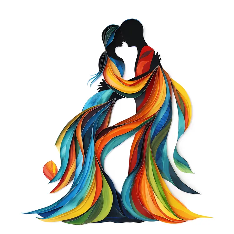Colorful Silhouettes of an Embracing Couple