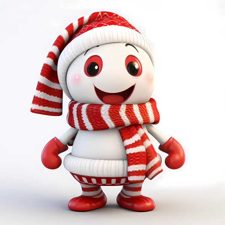 Cute Character with Red Hat and Striped Scarf