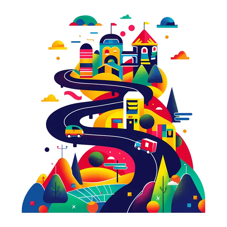 Colorful Winding Road Through Urban Area