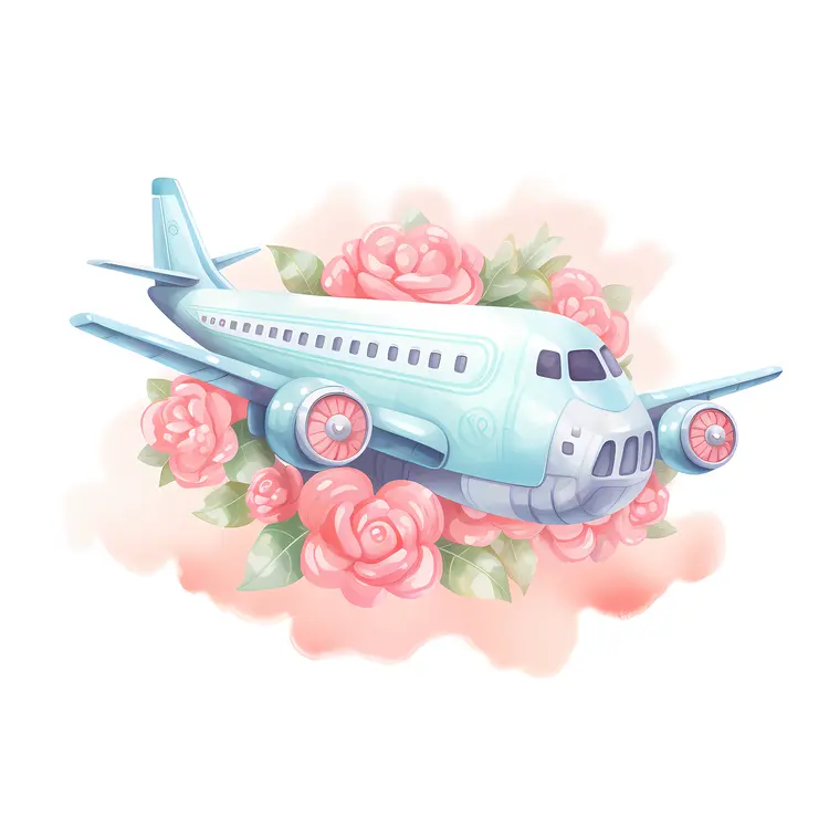 Airplane Surrounded by Pink Roses