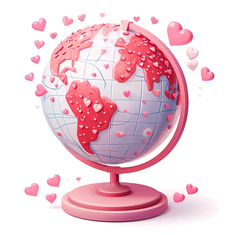 Pink Globe with Hearts for Valentine's Day