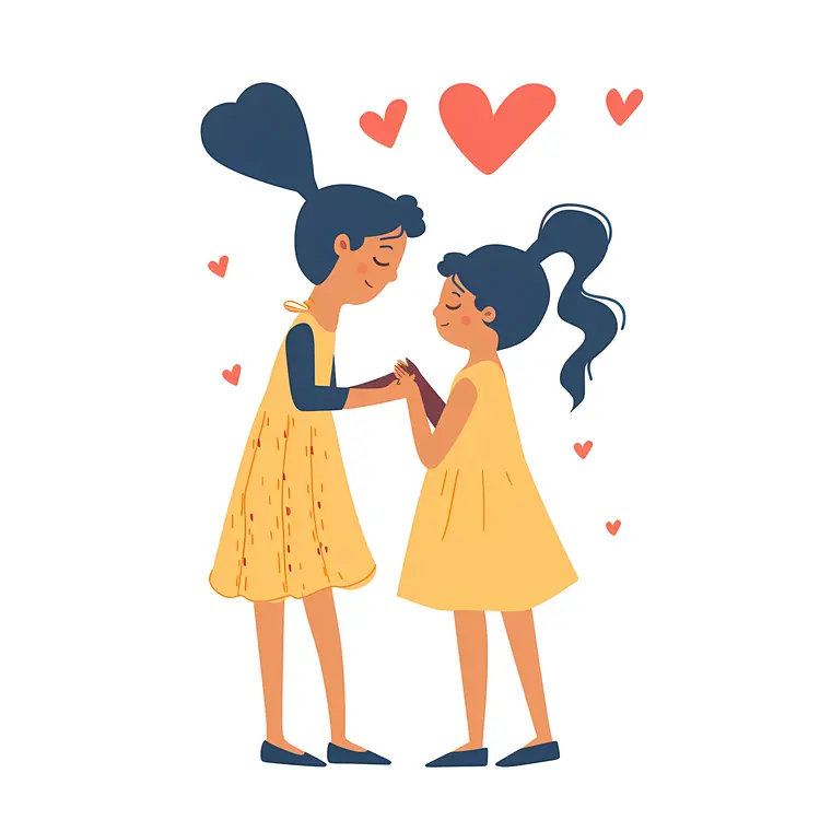 Mother and Daughter with Hearts