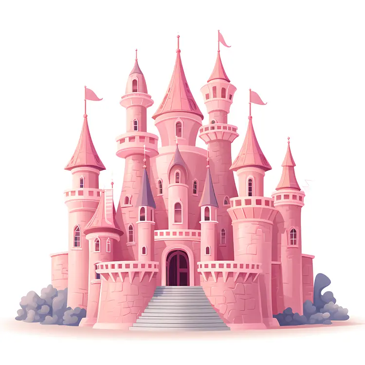 Pink Fantasy Castle with Turrets and Flags