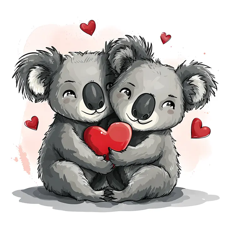 Adorable Koalas Hugging with Hearts
