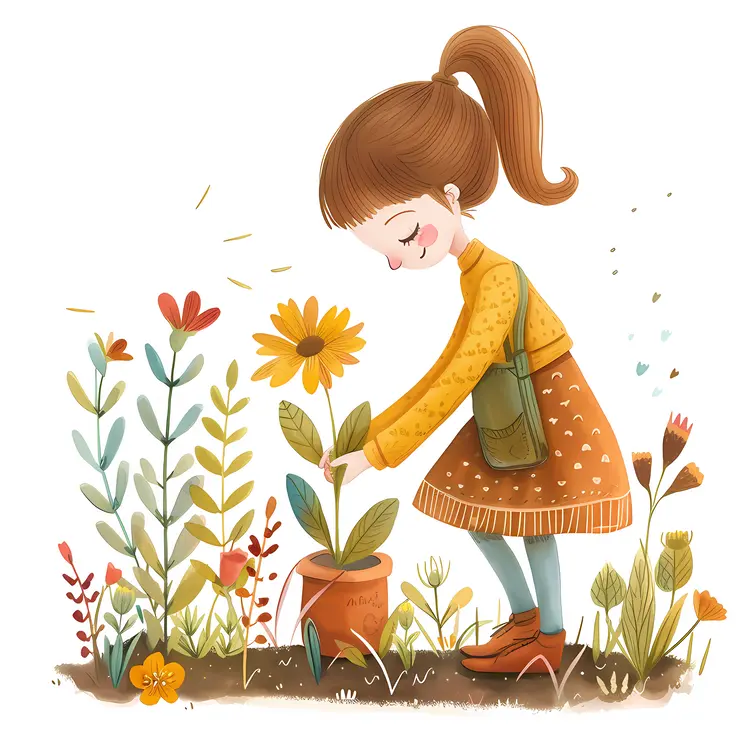 Girl Tending to Her Garden