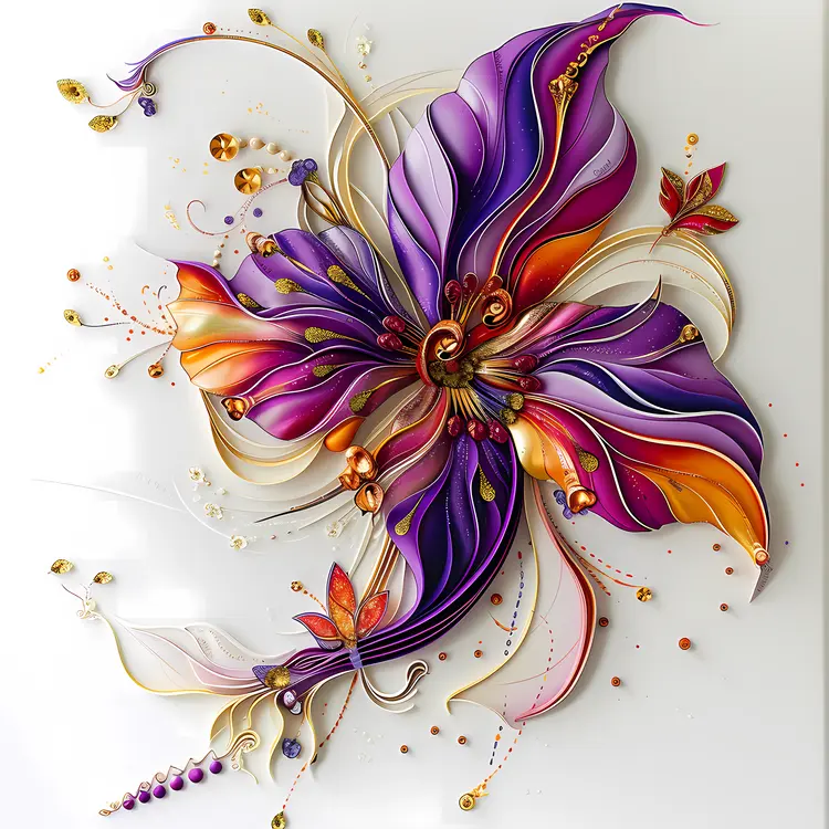 Graceful Colorful Flower with Petals and Leaves