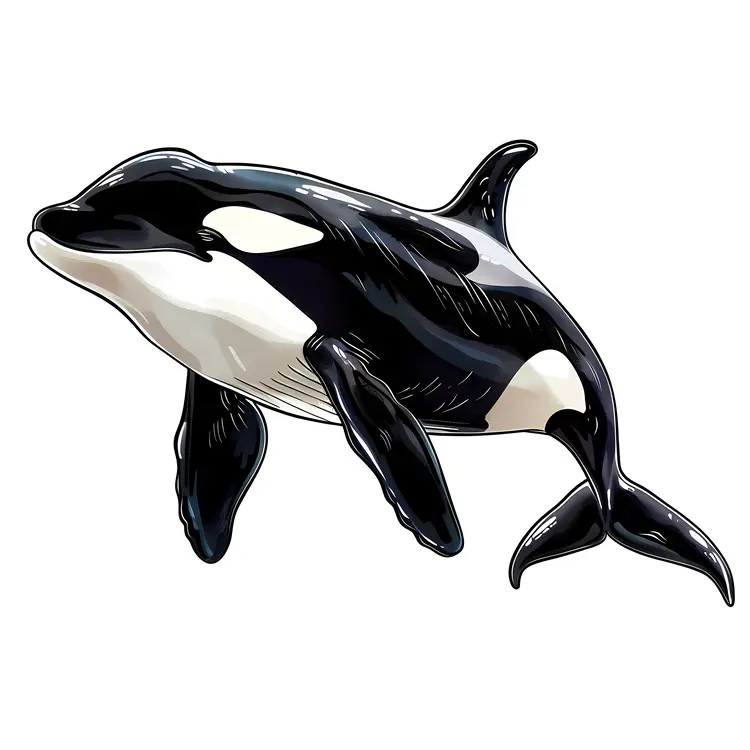 Detailed Illustration of a Black and White Orca Whale