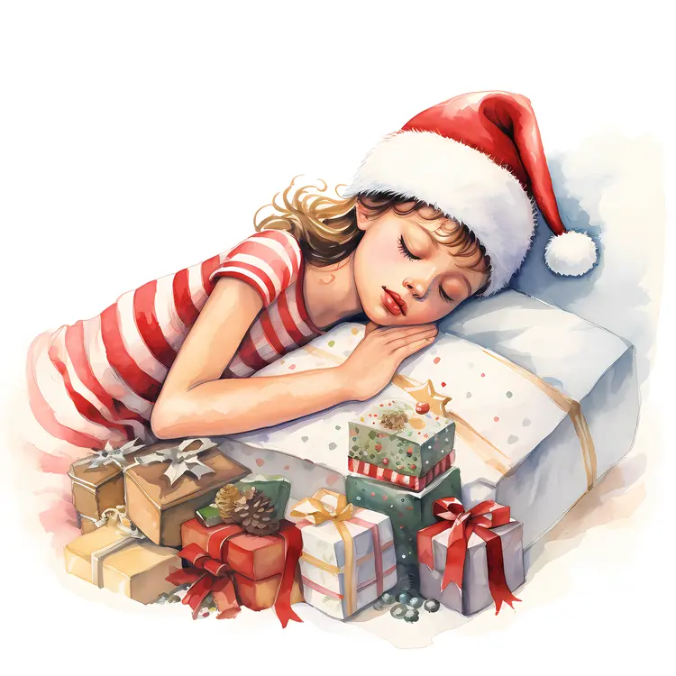 Sleeping Girl with Christmas Presents