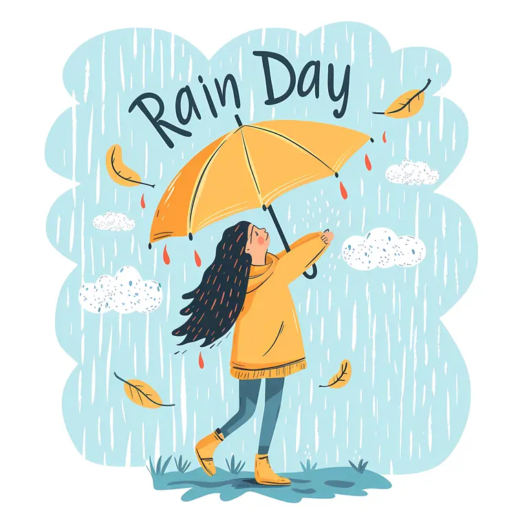 Rainy Day Girl with Umbrella Illustration