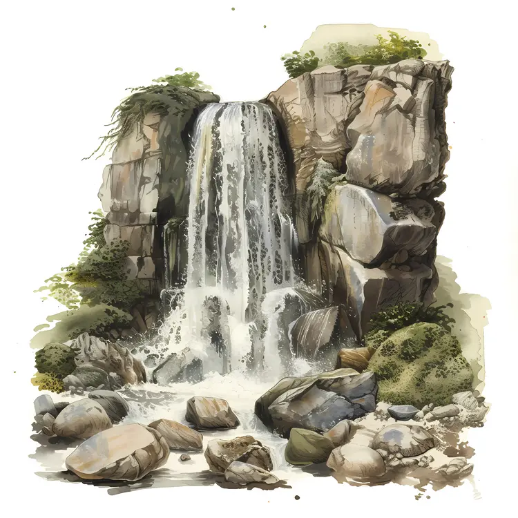 Natural Waterfall with Rocks and Greenery