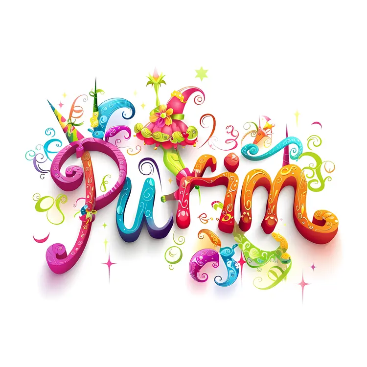 Colorful Purim Text with Decorations