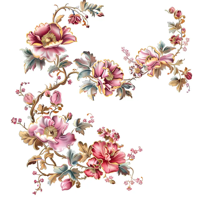 Delicate Pink Floral Pattern with Green Leaves