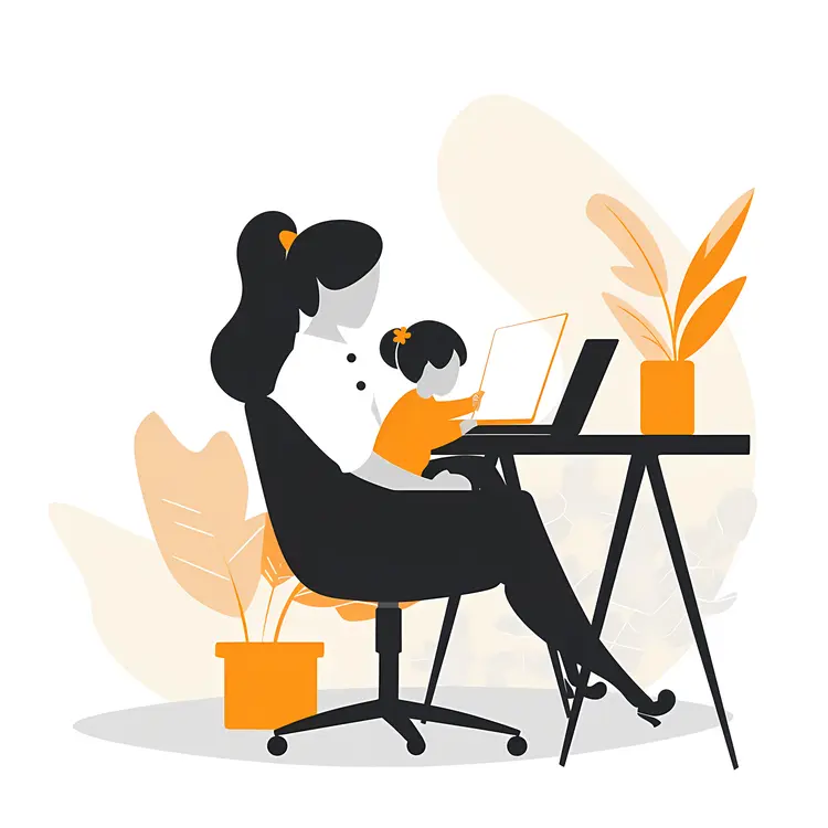 Mother and Child Working at Home