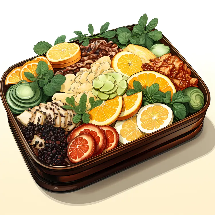 Assorted Bento Box with Fresh Vegetables and Fruits