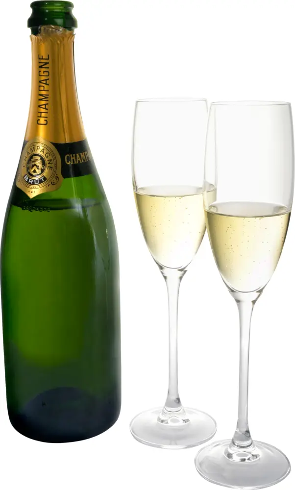Champagne Bottle with Two Glasses for Celebration