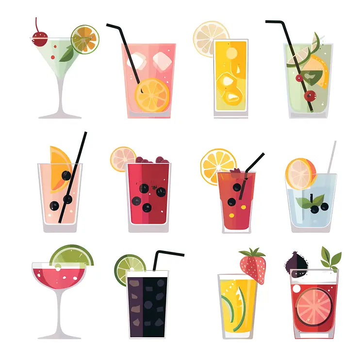 Assorted Colorful Drinks and Cocktails