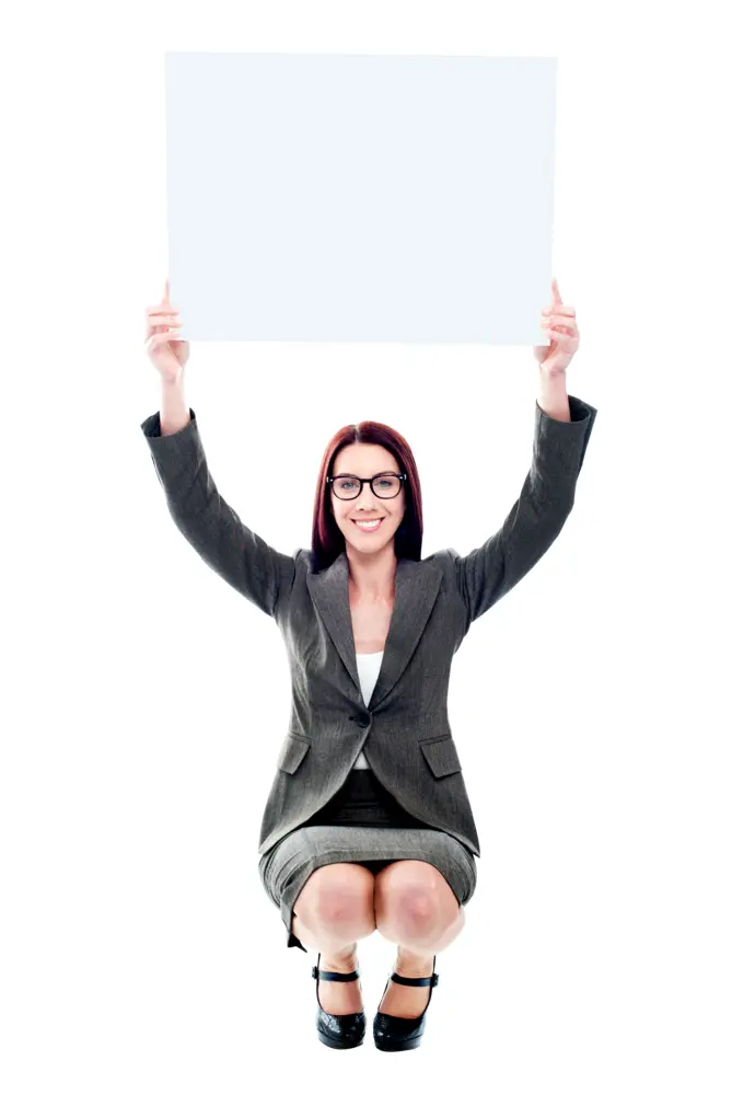 Businesswoman Holding Blank Sign Up