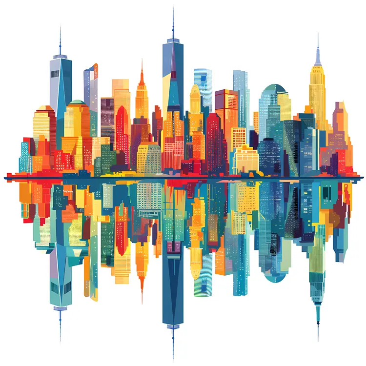 Vibrant Cityscape with Reflection