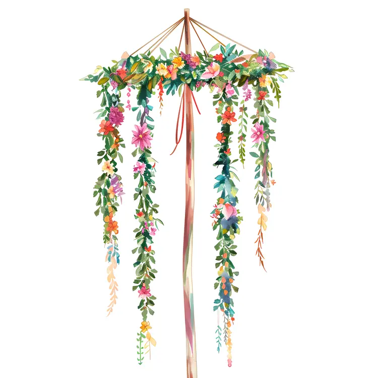 Colorful Ribbons on Decorative Pole for May Day Celebration