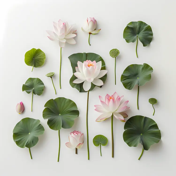 Delicate Lotus Flowers with Green Leaves