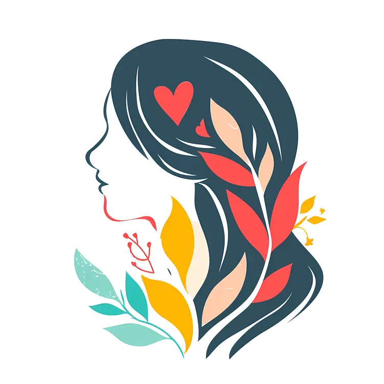 Woman with Leaves and Hearts Illustration