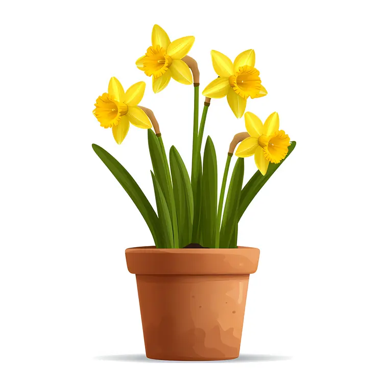 Yellow Daffodils in a Clay Pot