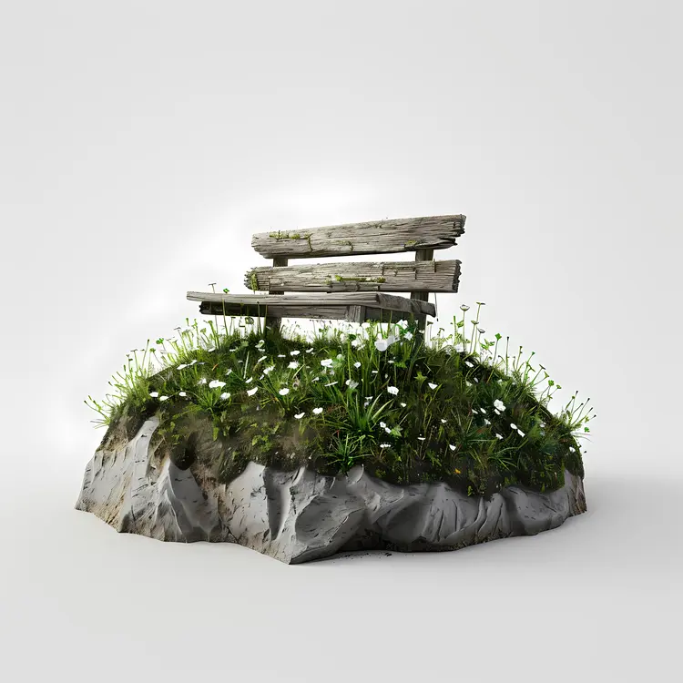 Wooden Bench on Rock with Flowers