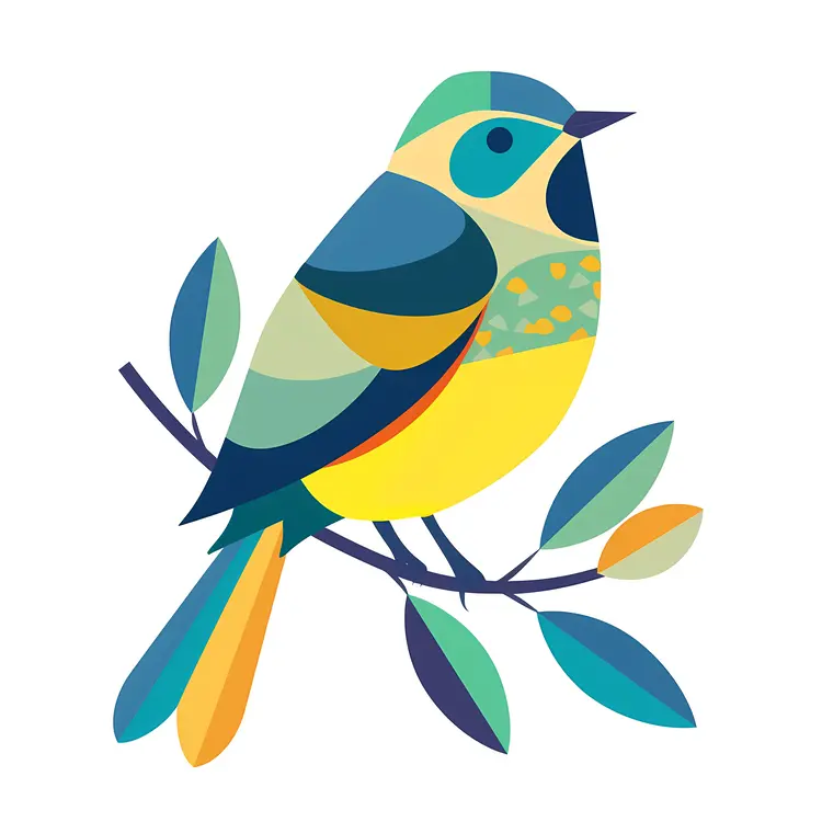 Yellow Bird on Branch Illustration
