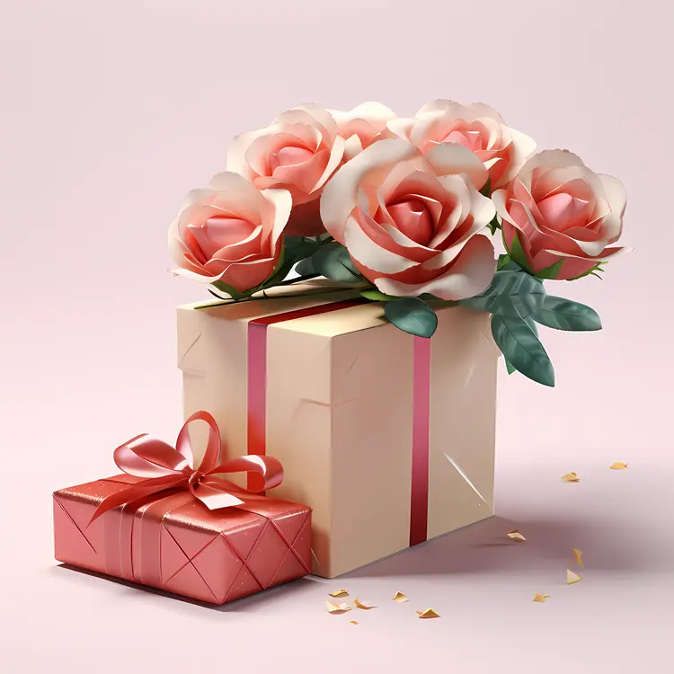 Beautiful pink roses and gift boxes for a special occasion
