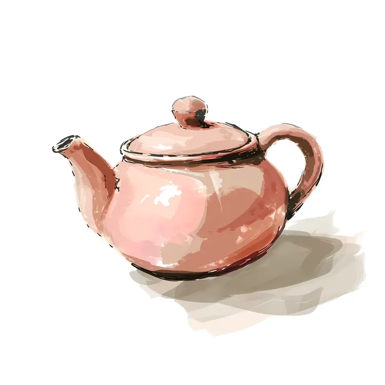Pink Teapot in Watercolor Style