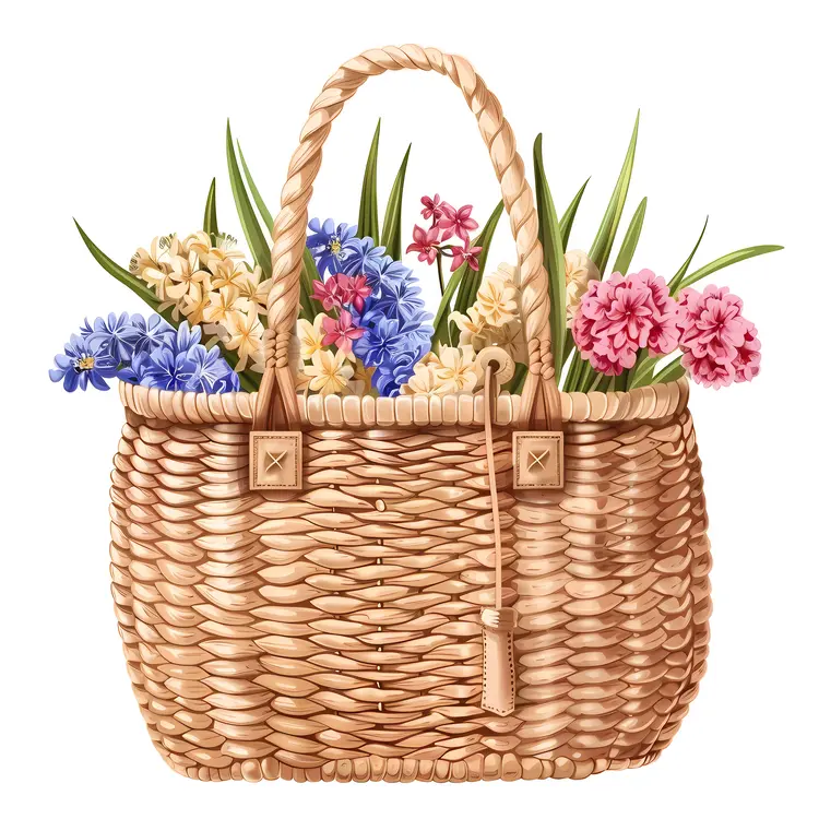 Illustration of Basket with Spring Blooms