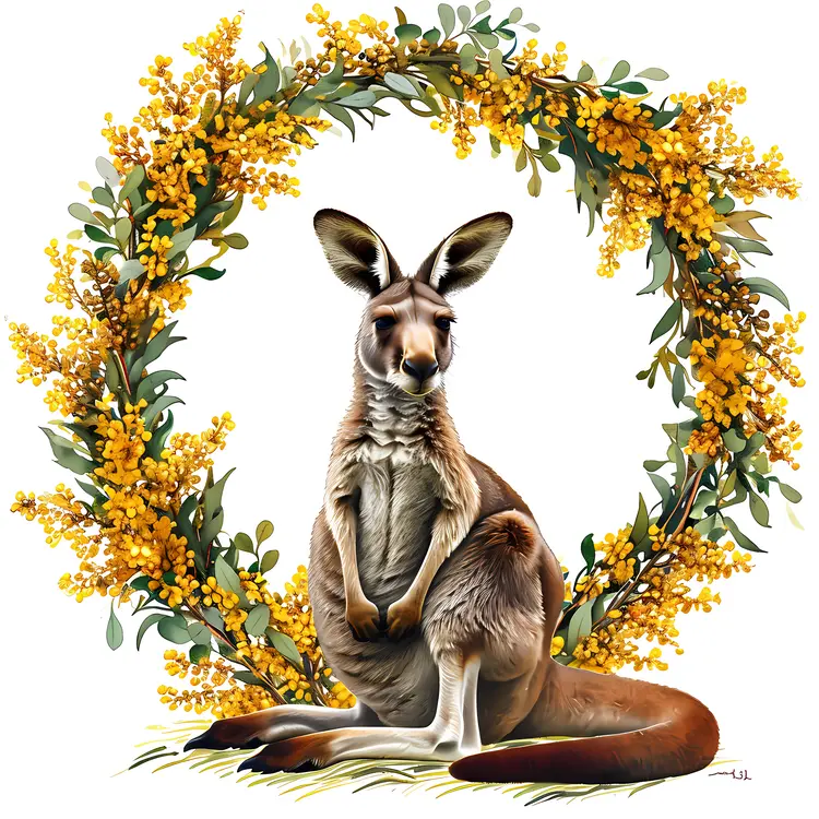 Kangaroo with Floral Wreath