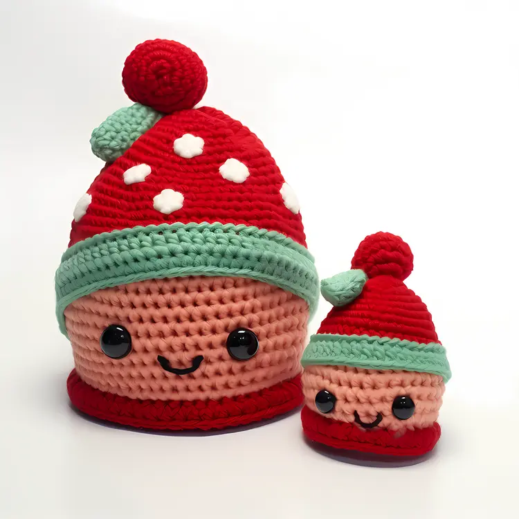 Smiling Face with Red Crochet Hat