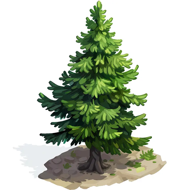 Green Pine Tree on Rocky Ground