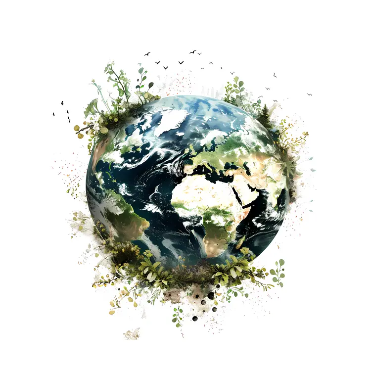 Earth Surrounded by Plants and Birds