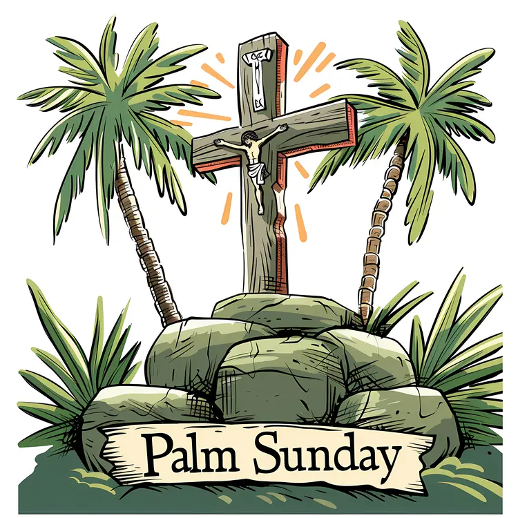 Palm Trees and Cross for Palm Sunday