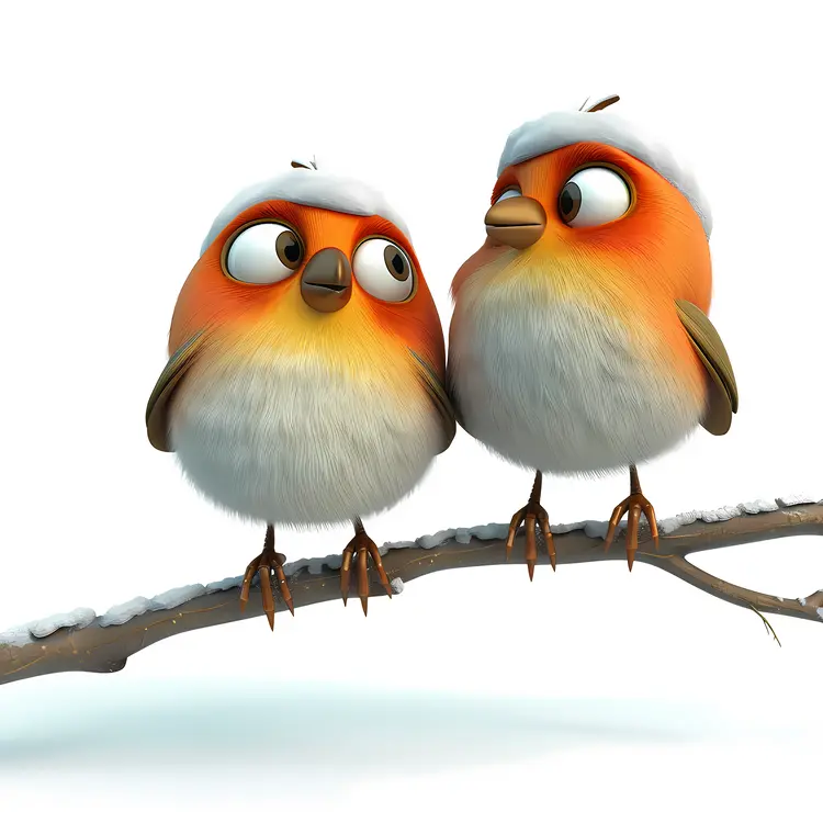 Two Birds on a Branch in Winter